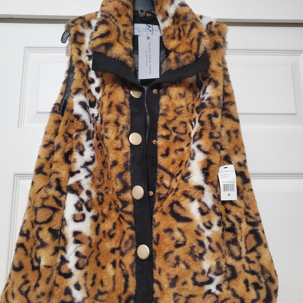 Marc New York Leopard Print Faux Fur Vest